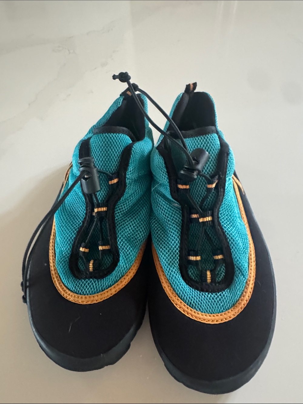 Lands' End Kids Teal and Black Water Shoes with Yellow Trim
